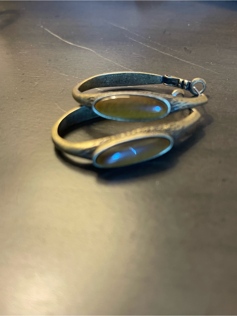 Lia Sophia Brass Hoop Earrings with Yellow Oval Stones